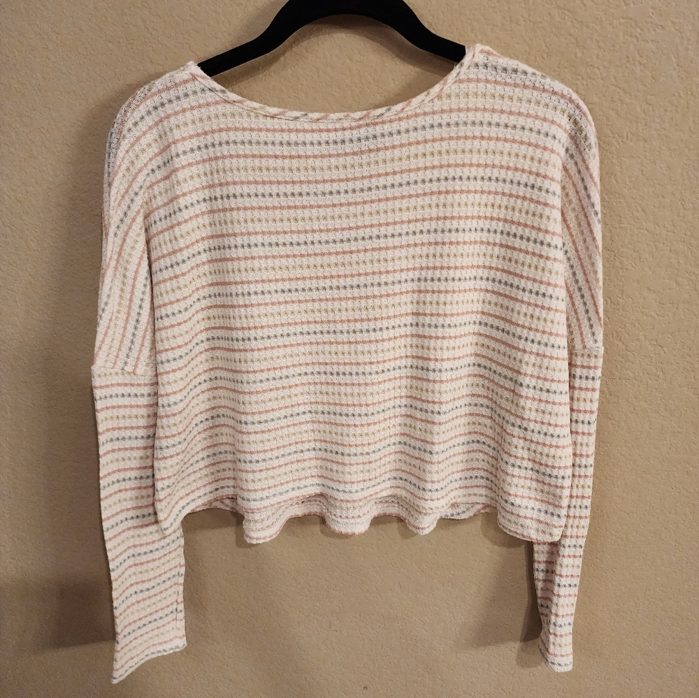 Paper Crane White Cropped Knit Top w Rose, Gold, Gray Stripes- SZ S - Picture 4 of 5